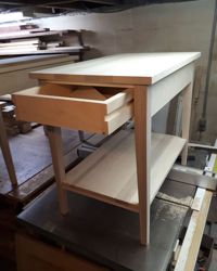 Build pic of shaker-style end tables, showing the solid wood drawer construction and slides