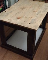 Custom built kennel frame. <br><br>Stained spruce wood, finished with wipe-on polyurethane.